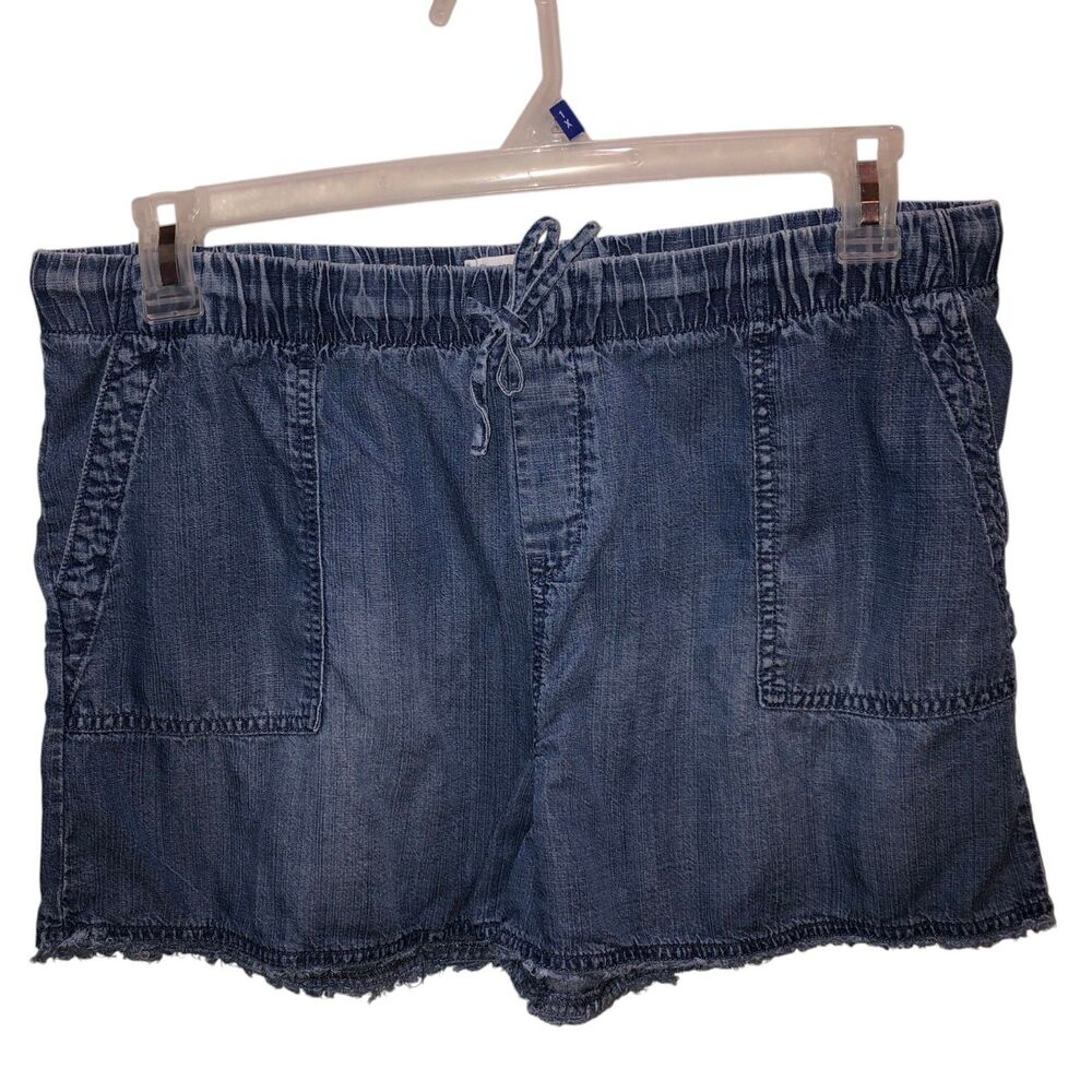 For The Republic Women XL Blue Tencel Pull On Drawstring Frayed Hem Denim Shorts